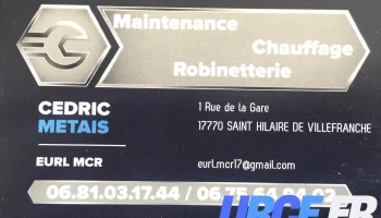 Eurl Mcr : Maintenance Chauffage Robinetterie - 17770 Saint-Hilaire-De-Villefranche